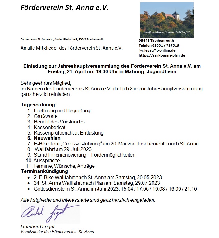 Einladung Zur Jahreshauptversammlung Sankt Anna Plan